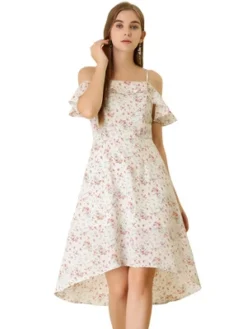 Allegra K Women's Spaghatti Straps Ruffled Sleeves Asymmetrical High Low Floral A-Line Midi Dress -Modish Ink Sales GUEST 01b23346 5d90 470a 9beb 868d3dab7417