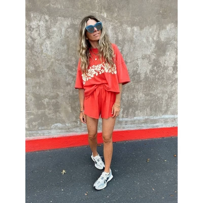 Women's Ascot + Hart Graphic Shorts - Red 7 Women's Ascot + Hart Graphic Shorts - Red - Image 5