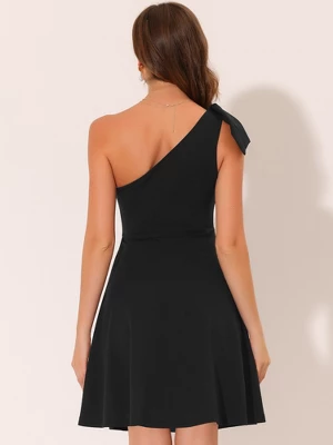 Allegra K Women's Elegant Bow One Shoulder A-line Cocktail Party Dress With Pockets 4 Allegra K Women's Elegant Bow One Shoulder A-line Cocktail Party Dress With Pockets - Image 2