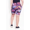 Women's Plus Size Print Bike Short - Coral Palm | AVENUE LEISURE