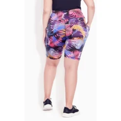 Women's Plus Size Print Bike Short - Coral Palm | AVENUE LEISURE