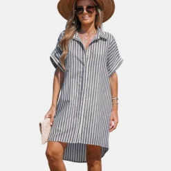 Women's Striped Mini Shirt Dress - Cupshe -Modish Ink Sales GUEST 09dd9bb1 ad57 44dc 8963 868da1d1b9ca