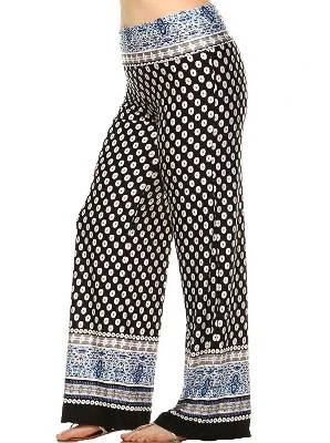 Women's Plus Size Border Printed Palazzo Pants - White Mark 4 Women's Plus Size Border Printed Palazzo Pants - White Mark - Image 2