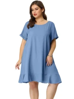 Agnes Orinda Women's Plus Size Belt Waist Ruffle Hem Chambray Shirt Dress -Modish Ink Sales GUEST 0b4b4979 8d67 4b9d b781 feb0baf79482