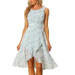 Allegra K Women's Summer Wrap Ruffle High Low Hem Round Neck Keyhole Back Sleeveless Floral Dress -Modish Ink Sales GUEST 17ea8972 ad1e 4491 9982 146485365f7b