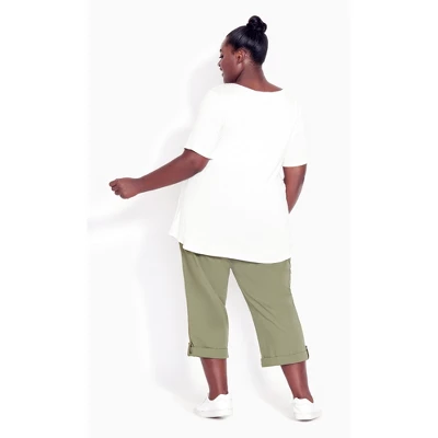 Women's Plus Size Cotton Roll Up Capri - Khaki | AVENUE 3 Women's Plus Size Cotton Roll Up Capri - Khaki | AVENUE