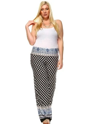 Women's Plus Size Border Printed Palazzo Pants - White Mark 5 Women's Plus Size Border Printed Palazzo Pants - White Mark - Image 3