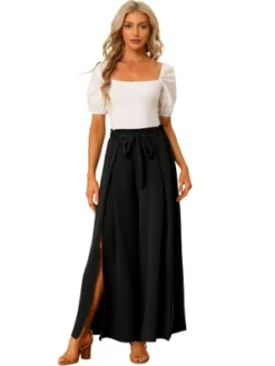 Allegra K Women's High Slit Hem High Waist Casual Wide Leg Long Palazzo Pants -Modish Ink Sales GUEST 27129bbb 7dbd 4aa2 b6a3 a5e28870fb42