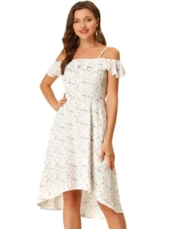 Allegra K Women's Spaghatti Straps Ruffled Sleeves Asymmetrical High Low Floral A-Line Midi Dress -Modish Ink Sales GUEST 274fa97c a547 4eb6 9286 2918e513531f
