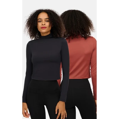 Yogalicious Womens 2 Pack Zenly Evelyn Long Sleeve Mock Neck Crop Top 8 Yogalicious Womens 2 Pack Zenly Evelyn Long Sleeve Mock Neck Crop Top - Image 6