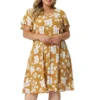 Agnes Orinda Women's Plus Size V Neck Elastic Waist Ditsy Floral Midi Dresses