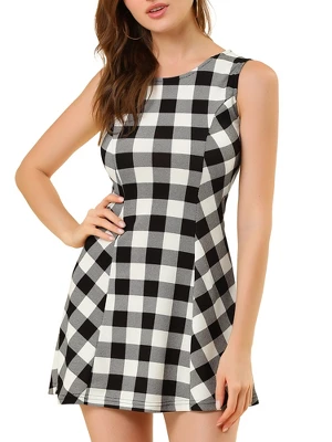 Allegra K Women's Summer Plaid Dresses Mini A-Line Sleeveless Fit And Flare Dress 11 Allegra K Women's Summer Plaid Dresses Mini A-Line Sleeveless Fit And Flare Dress - Image 9