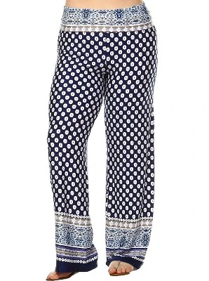 Women's Plus Size Border Printed Palazzo Pants - White Mark 7 Women's Plus Size Border Printed Palazzo Pants - White Mark - Image 5