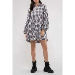 August Sky Women's Plaid Babydoll Mini Shirt Dress -Modish Ink Sales GUEST 35d3babc 09bd 4e41 85b0 aaaa86626a4e