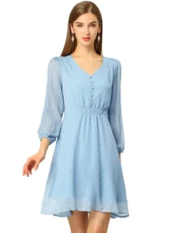 Allegra K Women's Swiss Dots Elastic Waist 3/4 Sleeve A-line Solid Flowy Chiffon Dress -Modish Ink Sales GUEST 37431018 7cc5 4544 ab29 ea2b2351b250