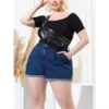 Agnes Orinda Women's Plus Size Jean Short Zipper Roll Up Hem Stretched Denim Shorts