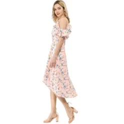 Allegra K Women's Spaghatti Straps Ruffled Sleeves Asymmetrical High Low Floral A-Line Midi Dress -Modish Ink Sales GUEST 395a8a97 513a 450a a5a9 d71f0f7851c7