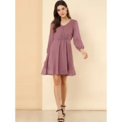 Allegra K Women's Swiss Dots Elastic Waist 3/4 Sleeve A-line Solid Flowy Chiffon Dress -Modish Ink Sales GUEST 39b1e870 eeeb 4f38 928a 40867c324a6a