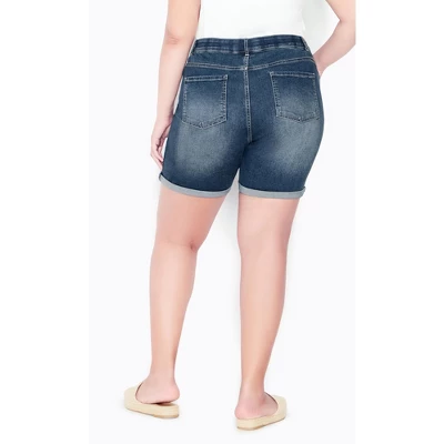 Women's Plus Size Giana Ripped Short - Mid Wash | AVENUE 3 Women's Plus Size Giana Ripped Short - Mid Wash | AVENUE