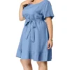 Agnes Orinda Women's Plus Size Belt Waist Ruffle Hem Chambray Shirt Dress -Modish Ink Sales GUEST 3accf926 58bb 4e33 bbb9 df3e5710a094