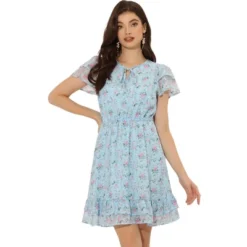 Allegra K Women's Ruffle Sleeve Self-Tie V Neck Above Knee Ruffled A-Line Floral Chiffon Dress 22 Allegra K Women's Ruffle Sleeve Self-Tie V Neck Above Knee Ruffled A-Line Floral Chiffon Dress -Modish Ink Sales GUEST 3afda59a 1df6 4639 96e5 278c03e05a01