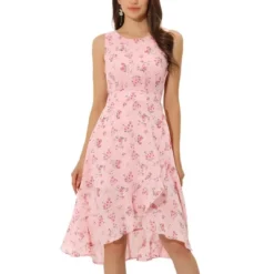 Allegra K Women's Summer Wrap Ruffle High Low Hem Round Neck Keyhole Back Sleeveless Floral Dress -Modish Ink Sales GUEST 3e09b069 69ad 42eb a3a7 2700edf5c2a4
