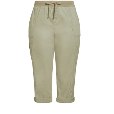 Women's Plus Size Cotton Roll Up Capri - Khaki | AVENUE 4 Women's Plus Size Cotton Roll Up Capri - Khaki | AVENUE - Image 2