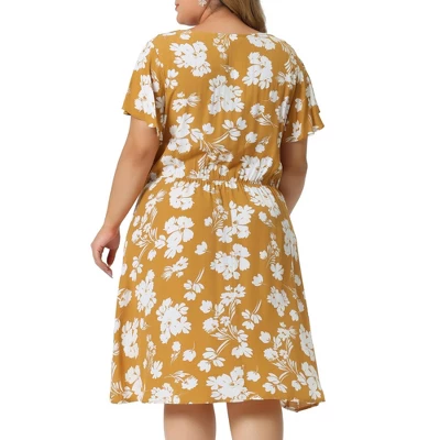Agnes Orinda Women's Plus Size V Neck Elastic Waist Ditsy Floral Midi Dresses 5 Agnes Orinda Women's Plus Size V Neck Elastic Waist Ditsy Floral Midi Dresses - Image 3