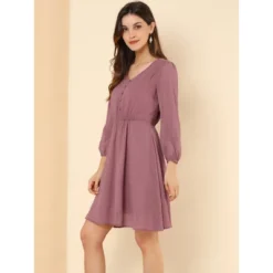 Allegra K Women's Swiss Dots Elastic Waist 3/4 Sleeve A-line Solid Flowy Chiffon Dress -Modish Ink Sales GUEST 3f9000a0 e28b 408a b13b dfa7bbafedb8