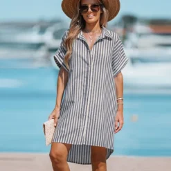Women's Striped Mini Shirt Dress - Cupshe -Modish Ink Sales GUEST 47350545 2dd4 42e2 afb1 02182b10dfec