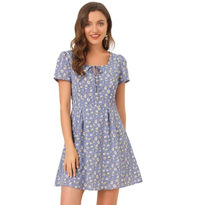Allegra K Women's Print Casual Square Neck Short Sleeve Mini A-Line Dress 9 Allegra K Women's Print Casual Square Neck Short Sleeve Mini A-Line Dress - Image 7