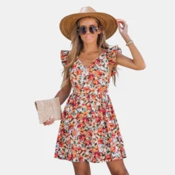 Women's Floral V-Neck Ruffled Sleeves Mini Dress - Cupshe -Modish Ink Sales GUEST 499c6e06 fb4f 4f3a b527 fd9a306c6035