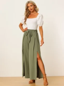 Allegra K Women's High Slit Hem High Waist Casual Wide Leg Long Palazzo Pants