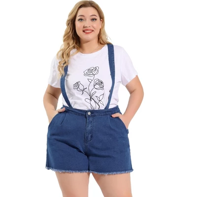 Agnes Orinda Women's Plus Size Denim Jumpsuit Shorts Fray Pocket Overalls Short Pants 5 Agnes Orinda Women's Plus Size Denim Jumpsuit Shorts Fray Pocket Overalls Short Pants - Image 3