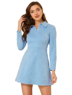 Allegra K Women's Faux Suede Lapel Neck Long Sleeve Elegant A-Line Mini Dress -Modish Ink Sales GUEST 53680e83 2710 45ba 9a9a a34a8733aec4