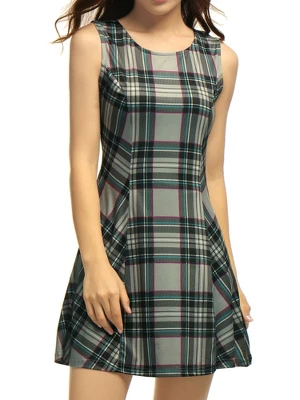 Allegra K Women's Summer Plaid Dresses Mini A-Line Sleeveless Fit And Flare Dress 12 Allegra K Women's Summer Plaid Dresses Mini A-Line Sleeveless Fit And Flare Dress - Image 10