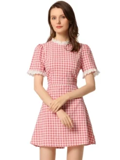Allegra K Women's Summer Ruffle Neck Lace Panel Short Sleeve Check Gingham Dress -Modish Ink Sales GUEST 5460f372 3ca8 43ea a9b7 a69b50a80917