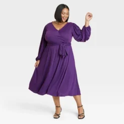 Women's Balloon Long Sleeve Knit V-Neck Faux Wrap Midi Dress - Ava & Viv™ -Modish Ink Sales GUEST 54665c17 d23e 4f6c 8340 4413ac1dfd90