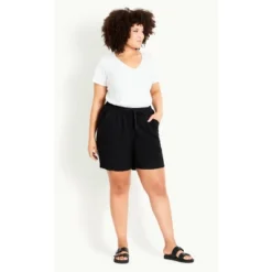 Women's Plus Size Linen Blend Short - Black | EVANS -Modish Ink Sales GUEST 55c13fad 44c0 4fc9 a950 c07ec6f928d8