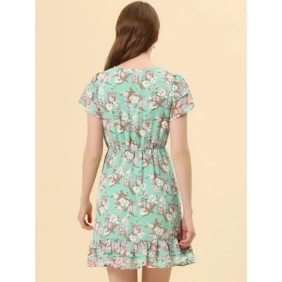 Allegra K Women's Ruffle Sleeve Self-Tie V Neck Above Knee Ruffled A-Line Floral Chiffon Dress 5 Allegra K Women's Ruffle Sleeve Self-Tie V Neck Above Knee Ruffled A-Line Floral Chiffon Dress - Image 3