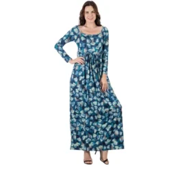 24seven Comfort Apparel Womens Blue Abstract Long Sleeve Pleated Maxi Dress -Modish Ink Sales GUEST 6733a0a1 0f50 43d1 81ec e5b78aa1149d