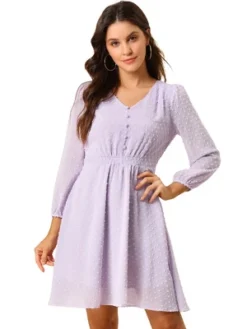 Allegra K Women's Swiss Dots Elastic Waist 3/4 Sleeve A-line Solid Flowy Chiffon Dress -Modish Ink Sales GUEST 69273318 4abc 48ff bbb9 5ad417a5a6de