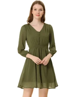 Allegra K Women's Swiss Dots Elastic Waist 3/4 Sleeve A-line Solid Flowy Chiffon Dress -Modish Ink Sales GUEST 693b07e4 a6c4 4999 be14 18a52b87a8ab