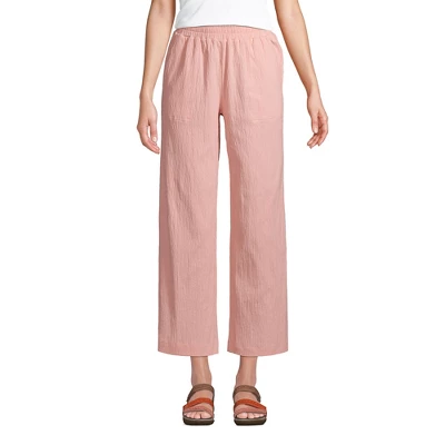 Lands' End Women's High Rise Pull On Elastic Waist Wide Leg Crinkle Knit Crop Pants 6 Lands' End Women's High Rise Pull On Elastic Waist Wide Leg Crinkle Knit Crop Pants - Image 4