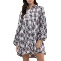 August Sky Women's Plaid Babydoll Mini Shirt Dress -Modish Ink Sales GUEST 6c69e5e2 20ff 4551 9f5a d972142d5f00