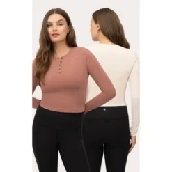 Yogalicious Womens 2 Pack Velvety Heather Valentina Long Sleeve Henley Crop Top -Modish Ink Sales GUEST 6cce5dde c76d 4b36 a8b3 88d2132fd8c5
