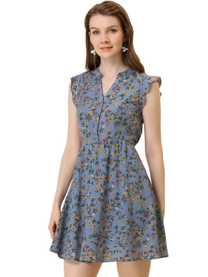 Allegra K Women's V-Neck Ruffle Cap Sleeve A-Line Floral Chiffon Dress 9 Allegra K Women's V-Neck Ruffle Cap Sleeve A-Line Floral Chiffon Dress - Image 7