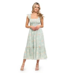 August Sky Women's Smocked Floral Midi Dress -Modish Ink Sales GUEST 6ed305de 8f16 4dde 9cfc e05aa16cf8ba
