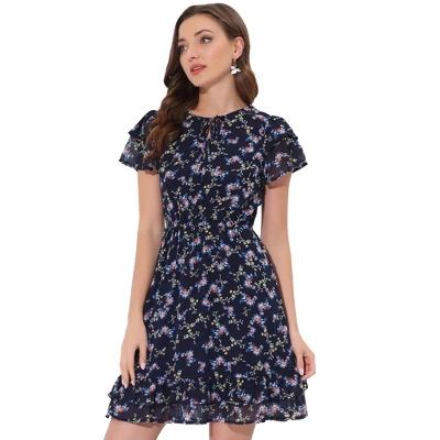 Allegra K Women's Ruffle Sleeve Self-Tie V Neck Above Knee Ruffled A-Line Floral Chiffon Dress 11 Allegra K Women's Ruffle Sleeve Self-Tie V Neck Above Knee Ruffled A-Line Floral Chiffon Dress - Image 9
