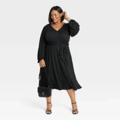 Women's Balloon Long Sleeve Knit V-Neck Faux Wrap Midi Dress - Ava & Viv™ -Modish Ink Sales GUEST 75091647 0a44 4d05 87e1 fc5b883bea31